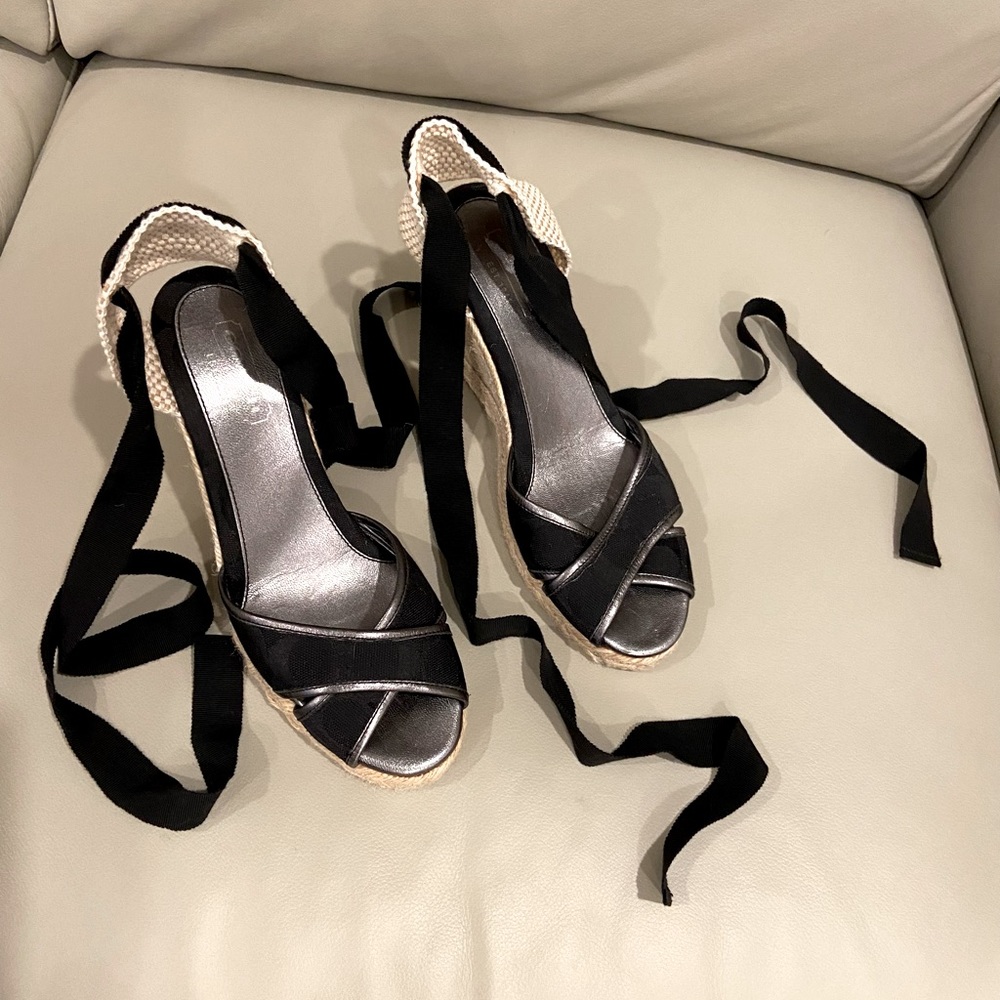 Coach Black Logo Silver Trim Espadrille NWOT
